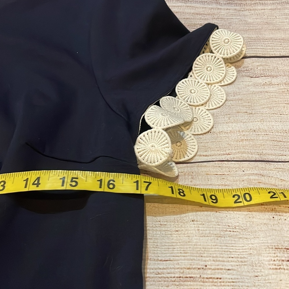 Talbots Navy Blue Scallop Eyelet Trim Dress Size 8P Career Office Classic - Picture 5 of 12